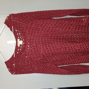 Lucky Brand WM Medium Red Open Crochet Sweater Long Sleeve